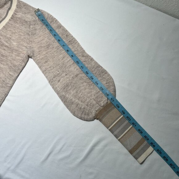 Veronica Beard Mott Linen Cardigan Beige Gray XS Designer Contrast Trim Ribbed - Picture 11 of 16